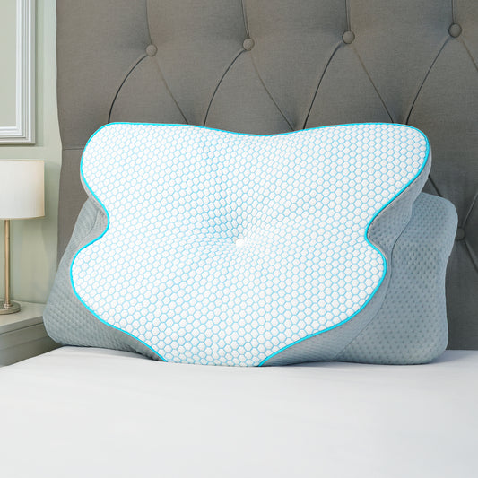 Atlas orthopaedic neck support pillow ergonomic butterfly design on a bed